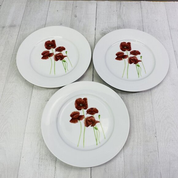 Creative Tops FIELD POPPIES England  Red On White Porcelain Salad Plates Set 7 - Picture 4 of 9